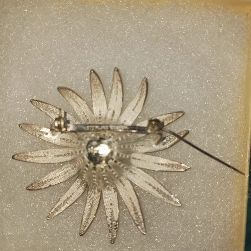 Elegant Silver Floral Brooch with Pearl Center